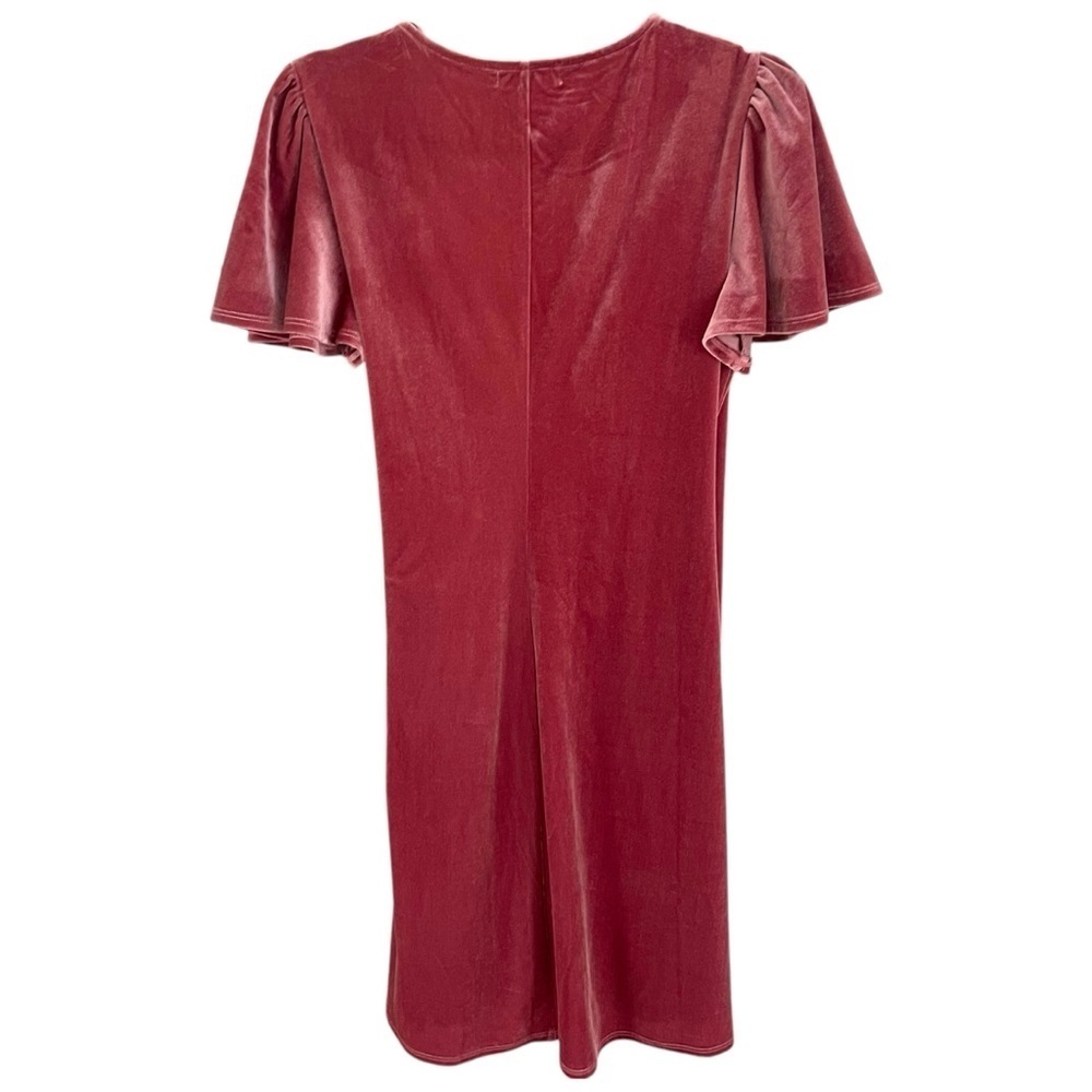 Socialite Pink Velour Wrap Dress Mini V Neck - Picture 5 of 7